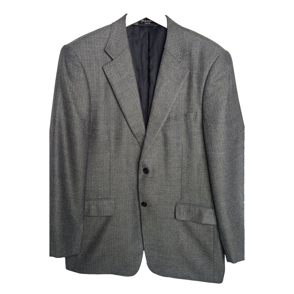 John W. Nordstrom Blazer Herringbone Silk Wool Grey Sport Coat 42R Italy Fabric